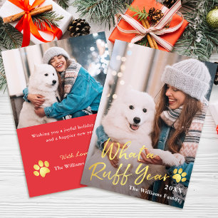 What a Ruff Year Pet Dog Puppy 2 Photo Red金ゴールド シーズンカード