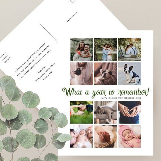 What a Yearミニマル12フォトコラージクリスマス シーズンポストカード