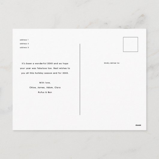 What a Yearミニマル12フォトコラージクリスマス シーズンポストカード (裏面)