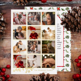 What A Year エレガント 12 Photo Snowflakesメッセージ 箔シーズンカード