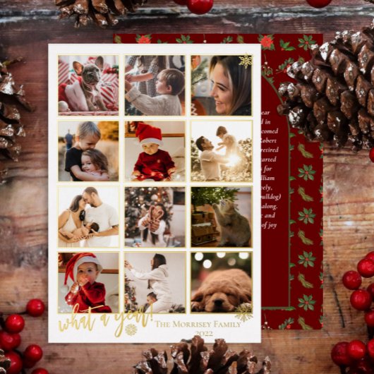 What A Year エレガント 12 Photo Snowflakesメッセージ 箔シーズンカード