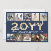 What a Year モダン 10 Photo Collage Navy Blue金ゴールド シーズンカード (正面)