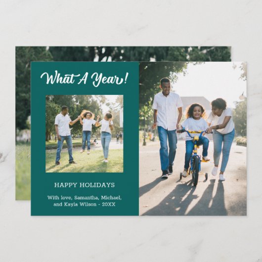 What A Year モダン 3フォトティール（緑がかった色） シーズンカード (正面/裏面)