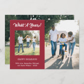 What A Year モダン 3写真Burgundy シーズンカード (正面/裏面)