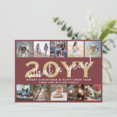 What a Year 10 Photo モダン Collage Burgundy金ゴールド シーズンカード (スタンド正面)