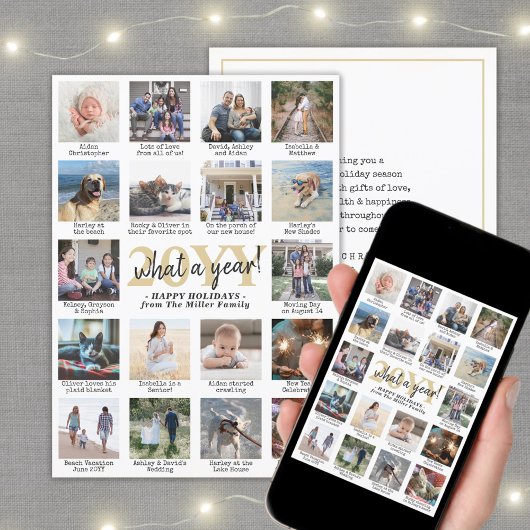 What a Year 18フォトコラージュ&キャプション金ゴールド白 シーズンカード