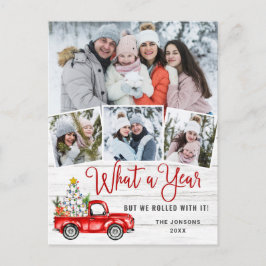 What a Year 2020 Crismas Red Farm Truck 4 Photo ポストカード