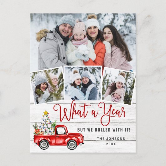 What a Year 2020 Crismas Red Farm Truck 4 Photo ポストカード (正面)
