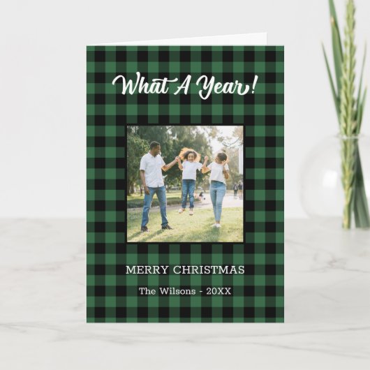 What A Year 2 Photo Christmas Green Buffalo Check シーズンカード (正面)