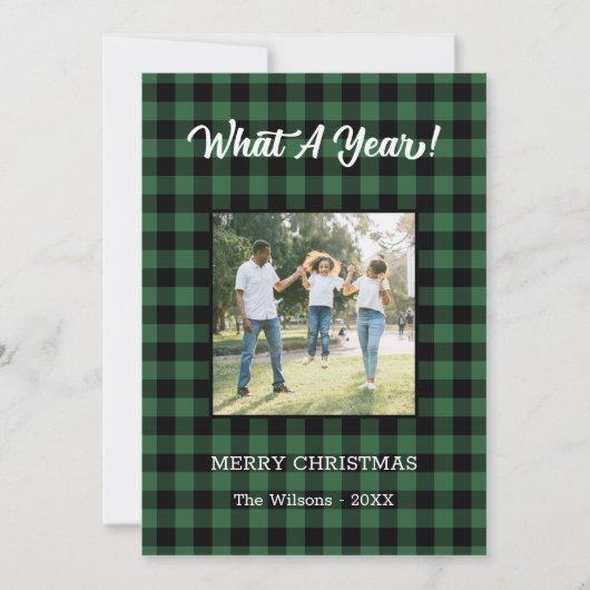 What A Year 2 Photo Christmas Green Buffalo Check シーズンカード (正面)