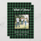 What A Year 2 Photo Christmas Green Buffalo Check シーズンカード (正面/裏面)