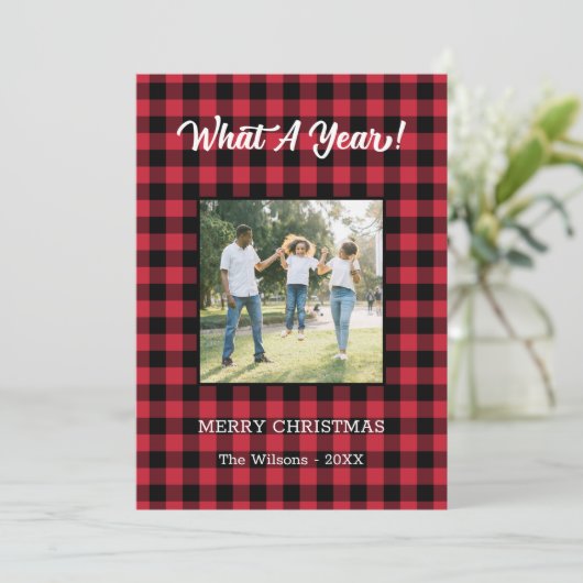 What A Year 2 Photo Christmas Red Buffalo Check シーズンカード (スタンド正面)