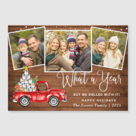 What a Year Christmas 3 Photo Magnetic Card