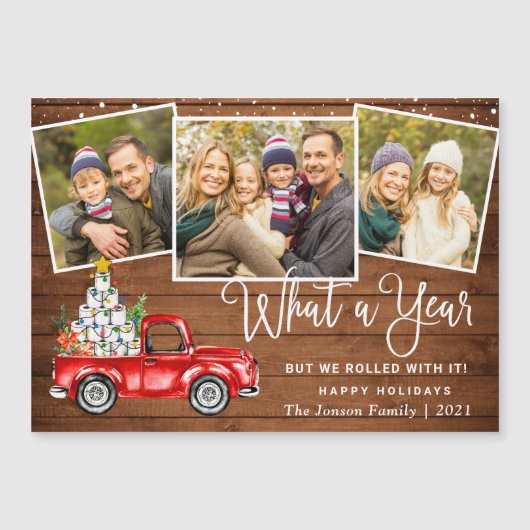 What a Year Christmas 3 Photo Magnetic Card (正面)