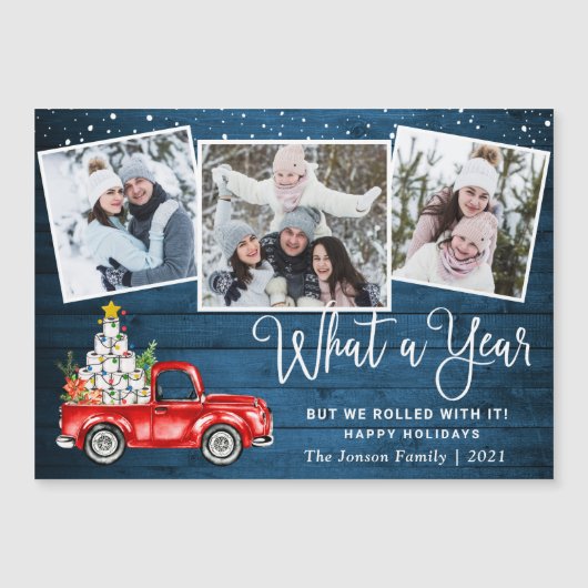 What a Year Christmas 3 Photo Magnetic Card (正面)