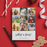 What a Year Christmas 9 Photo Collage Family シーズンカード<br><div class="desc">なんて一年だ！レビュー年ホリデーカードとモダンタイポグラフィと9フォトコラージュ。</div>