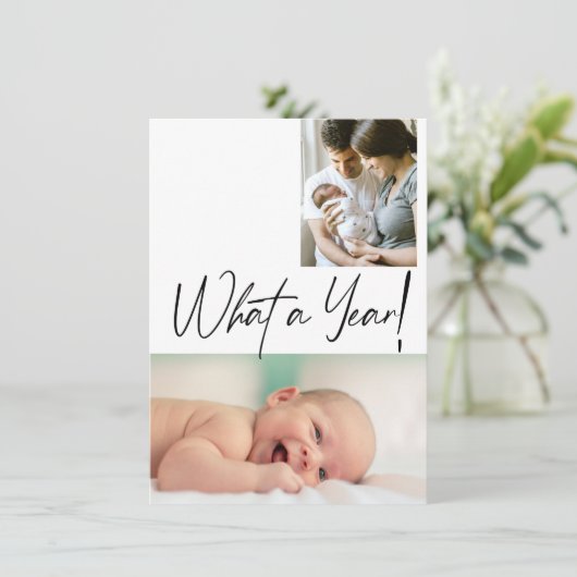 What a Year Christmas Photos Birth Announcement シーズンカード (スタンド正面)