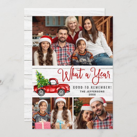 What a Year Christmas Red Farm Truck 3写真 シーズンカード (正面/裏面)