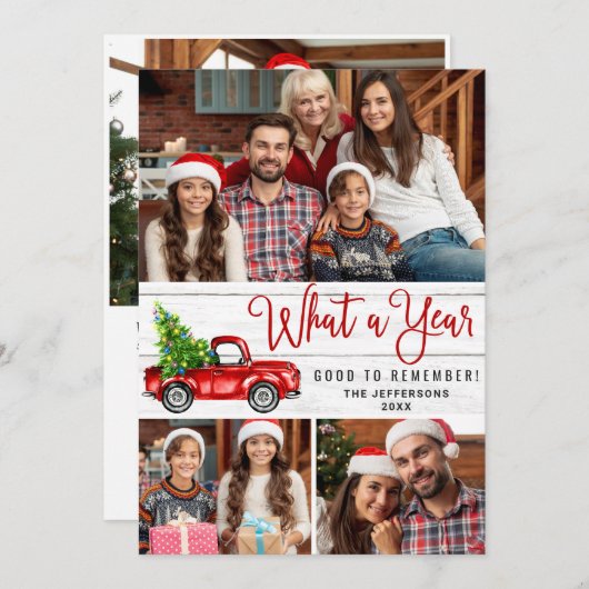 What a Year Christmas Red Farm Truck 4写真 シーズンカード (正面/裏面)