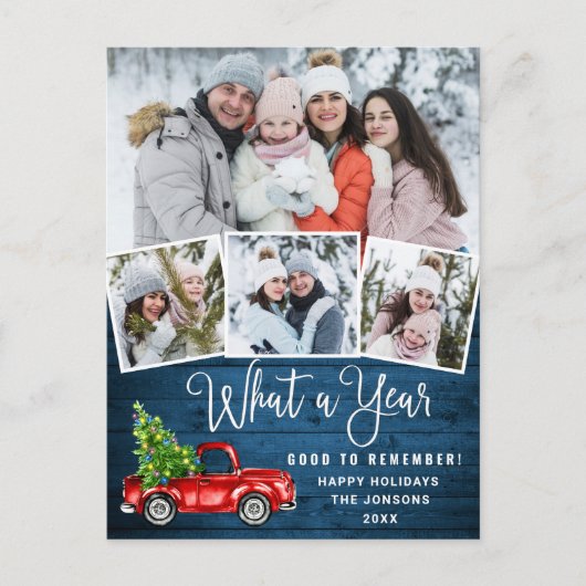 What a Year Christmas Red Farm Truck 4写真 ポストカード (正面)