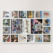 What a Year Family Photo Collageホワイト&金ゴールドクリスマス ジグソーパズル (横)