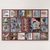 What a Year Family Photo Collage Burgundy Red金ゴールド ジグソーパズル (横)