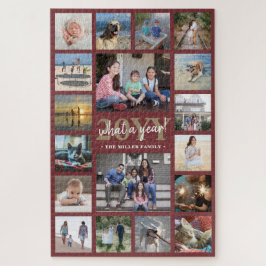 What a Year Family Photo Collage Burgundy Red金ゴールド ジグソーパズル
