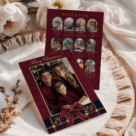 What A Year family Photo Red Plaid Holiday Card 招待状