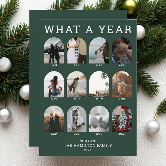 What a Year Green Modern Photo Collage Christmas シーズンカード