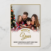 What a Year in Review Photo 数々の Christmasモダン 箔シーズンカード (正面)