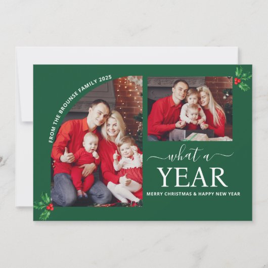 What a Year Multi Photo Collage Christmas Green カード (正面)