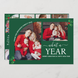 What a Year Multi Photo Collage Christmas Green カード