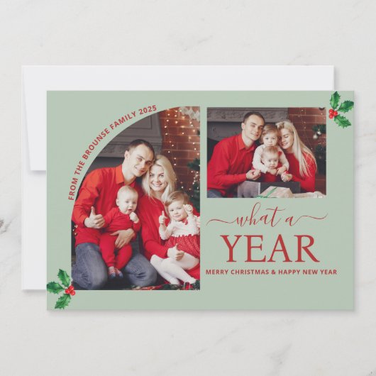 What a Year Multi Photo Collage Christmas Greenery カード (正面)