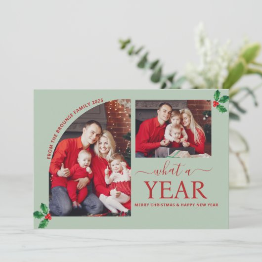 What a Year Multi Photo Collage Christmas Greenery カード (スタンド正面)