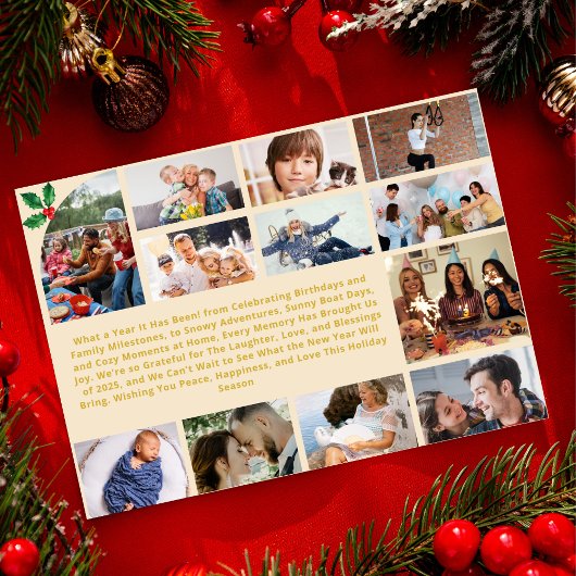 What a Year Multi Photo Collage Christmas Holly カード