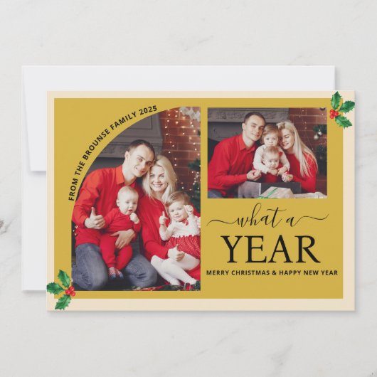 What a Year Multi Photo Collage Christmas Holly カード (正面)