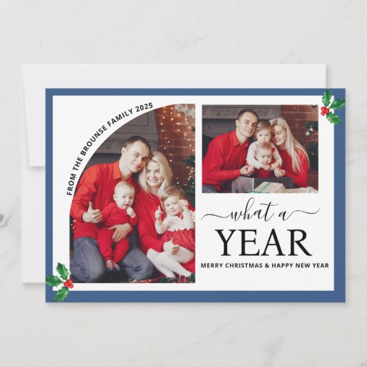 What a Year Multi Photo Collage Christmas Holly  カード (正面)
