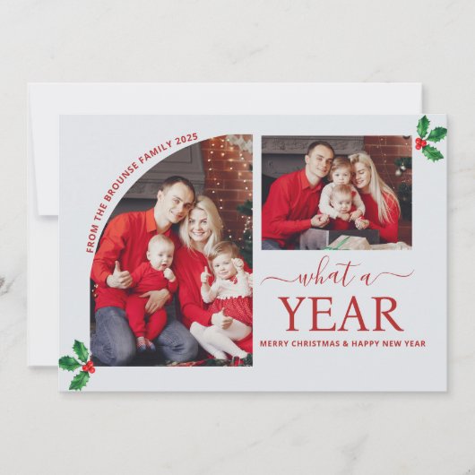 What a Year Multi Photo Collage Christmas Holly カード (正面)