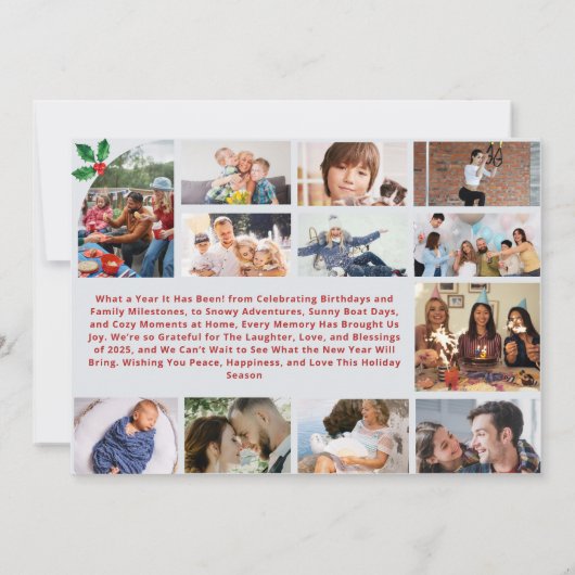 What a Year Multi Photo Collage Christmas Holly カード (裏面)
