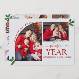 What a Year Multi Photo Collage Christmas Holly カード