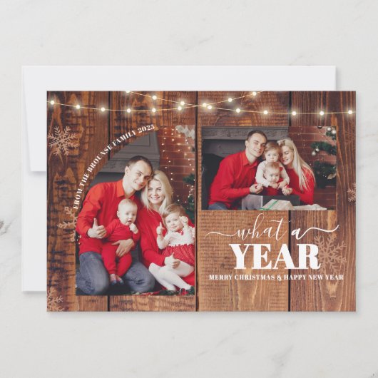 What a Year Multi Photo Collage Christmas Rustic カード (正面)