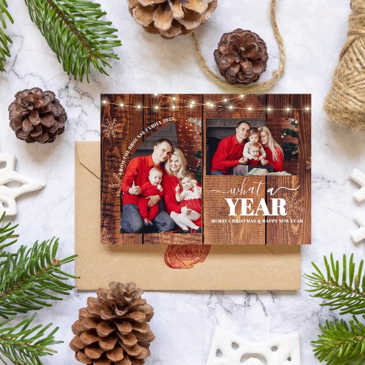 What a Year Multi Photo Collage Christmas Rustic カード