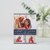 What a Year Navy モダン Blue 3フォトコラージュ シーズンポストカード (スタンド正面)