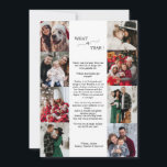 What A Year Photo Collageクリスマスホリデーカード シーズンカード<br><div class="desc">このミニマルなWhat A Yearフォトコラージュのクリスマスホリデーカードは完璧なシンプル休日の挨拶である。このデザインは、クラシックの白黒タイポグラフィと素朴なスクリプトフォントと手エレガント入力スタイルを組み合わせたものである。8枚の家族の写真、あなたの家族の名前、名、年でカードをパーソナライズする。カードの背面にレビューまたは家族のニュースレターの1年を含める。</div>