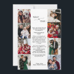 What A Year Photo Collageクリスマスホリデーカード シーズンカード<br><div class="desc">このミニマルなWhat A Yearフォトコラージュのクリスマスホリデーカードは完璧なシンプル休日の挨拶である。このデザインは、クラシックの白黒タイポグラフィと素朴なスクリプトフォントと手エレガント入力スタイルを組み合わせたものである。8枚の家族の写真、あなたの家族の名前、名、年でカードをパーソナライズする。カードの背面にレビューまたは家族のニュースレターの1年を含める。</div>