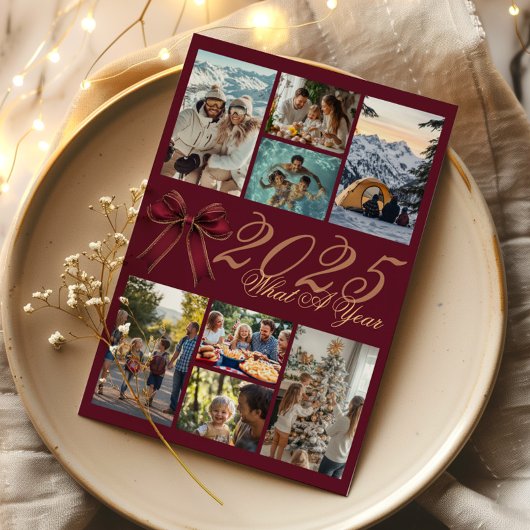 What A Year Photo Collage Christmas Bow Holiday 招待状