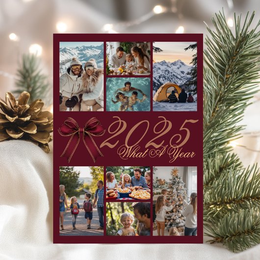 What A Year Photo Collage Christmas Bow Holiday 招待状