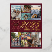 What A Year Photo Collage Wine Red Christmas Card 箔招待状 (正面)