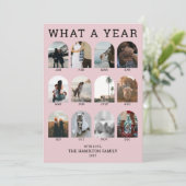 What a Year Pink Modern Photo Collage Christmas シーズンカード (スタンド正面)