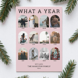 What a Year Pink Modern Photo Collage Christmas シーズンカード